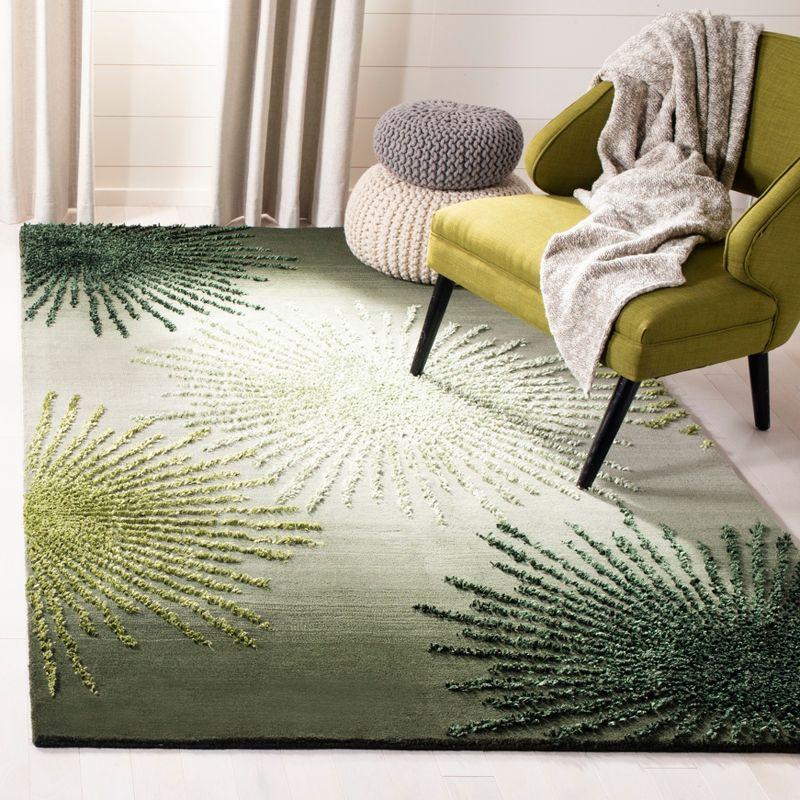 Green and Multicolor Hand-Tufted Wool Area Rug