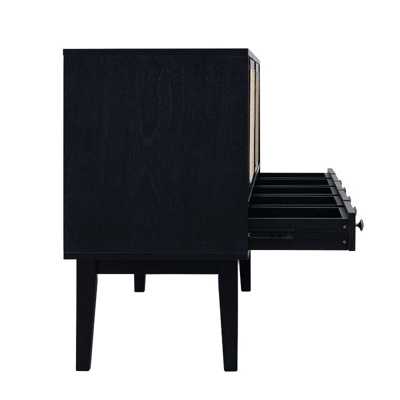 Simms 76.5'' Black Midcentury Modern Media Console with Cane Doors