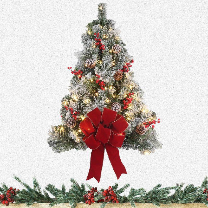 Haute Décor 28" Pre-lit Frosted Hanging Artificial Christmas Tree: Outdoor Decor with Timer, Flame-Resistant