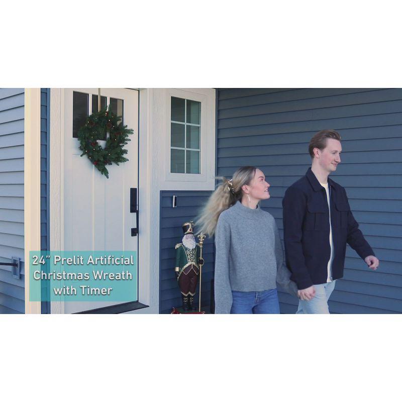 Sunnydaze 24" Diameter Indoor or Outdoor PVC Christmas Wreath with Pinecones and Berries - Flocked