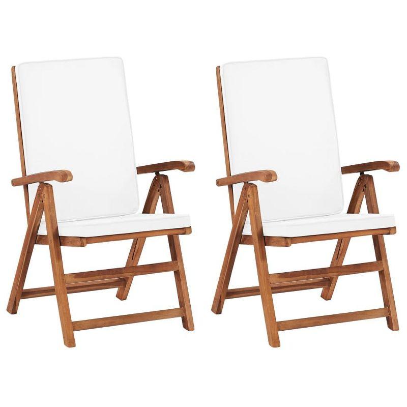 Teak Wood Reclining Patio Chairs with White Cushions