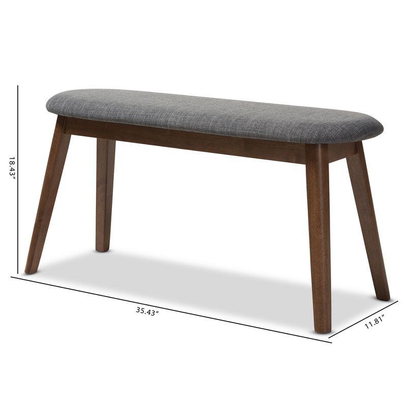 Easton Dark Grey Fabric & Walnut Wood Mid-Century Modern Bench