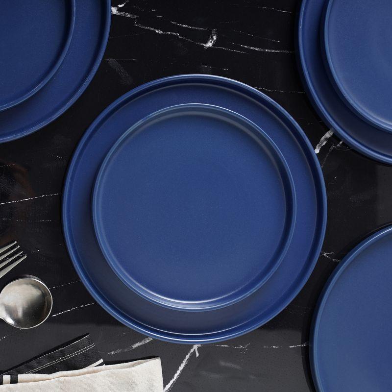 Blue Ceramic 16-Piece Solid Dinnerware Set for 8