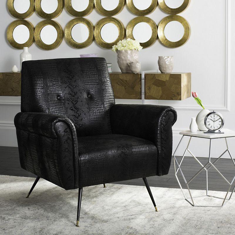 Mira Retro Mid Century Faux Leather Accent Chair - Black - Safavieh