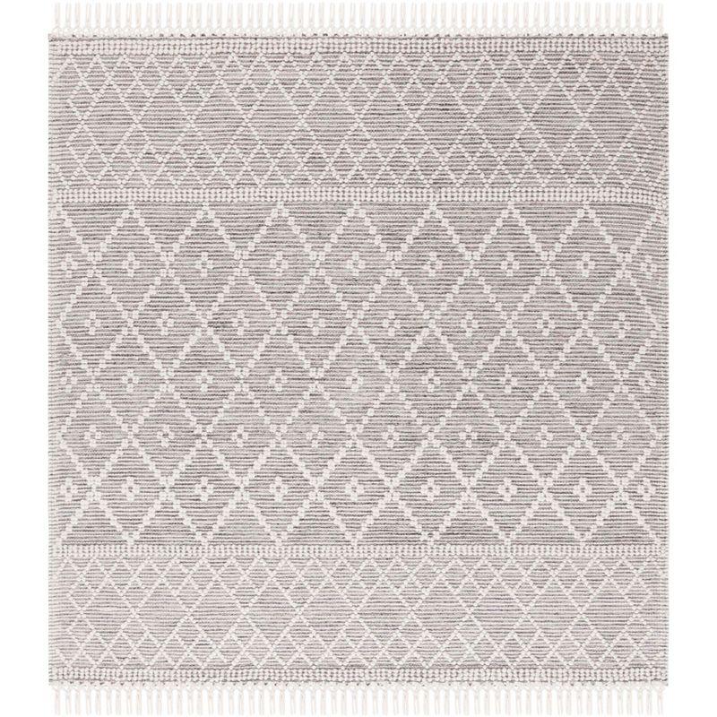 Hand-Knotted Ivory Wool-Cotton Blend Square Rug - 6'