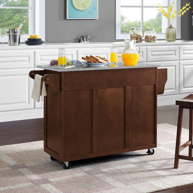 Eleanor Stainless Steel Top Kitchen Cart Mahogany/Stainless Steel - Crosley: 2 Cabinets, Spice Rack, 4 Drawers