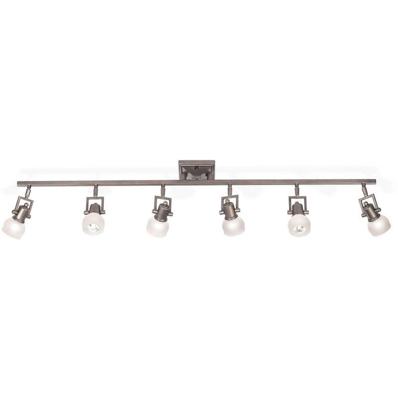 Pro Track Chace 6-Head LED Complete Ceiling Track Light Fixture Kit GU10 Adjustable Silver Brushed Nickel Finish Glass Modern Kitchen Dining 50" Wide