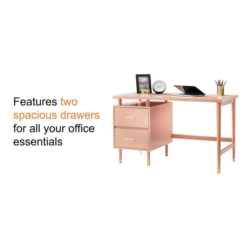 Buylateral Margo Mid Century Modern Desk Walnut: Mid-Century Modern, Pine Wood, Brass Tone Handles, 2 Drawers