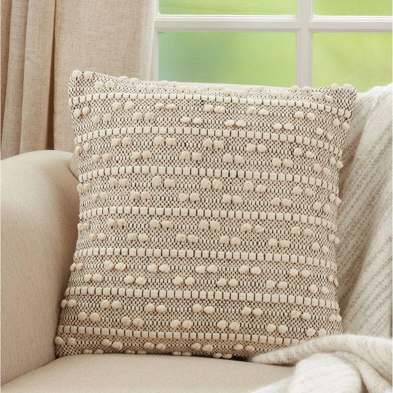 18"x18" Poly-Filled Moroccan Design Square Throw Pillow Natural - Saro Lifestyle