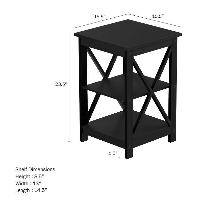 Lavish Home End Table with Two Shelves, X-Leg Design, and Wooden Stand, Black