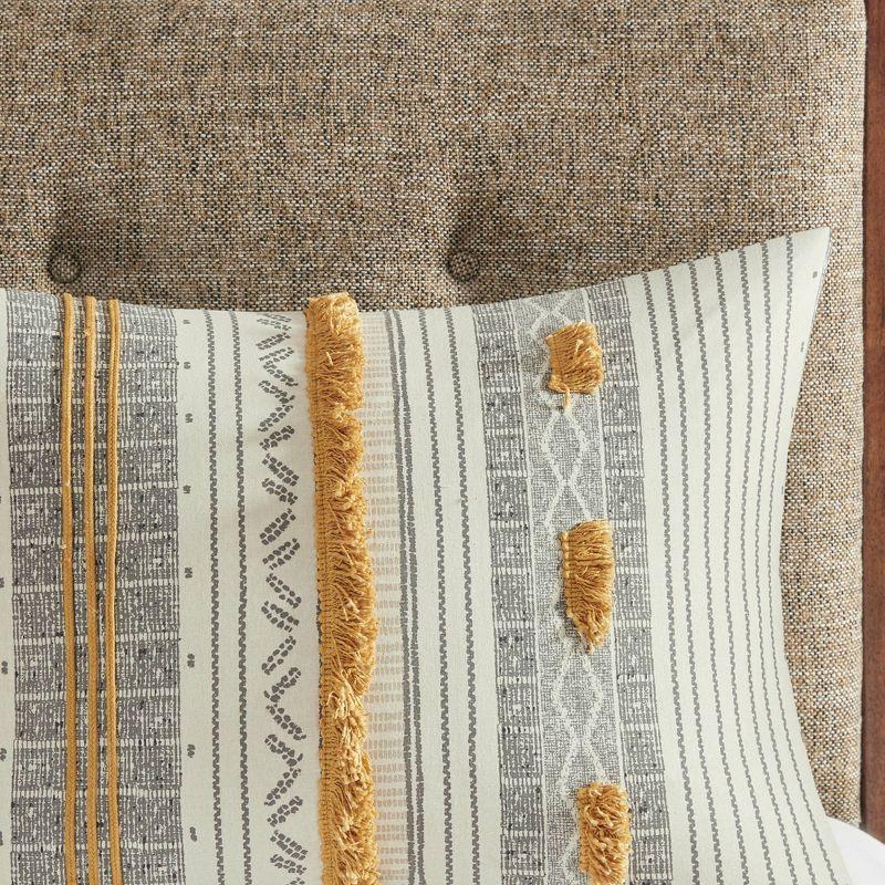 Ink+Ivy 3pc Full/Queen Cody Cotton Duvet Cover Set Yellow/Gray: Woven Stripe, Oeko-Tex Certified, Hidden Button Closure