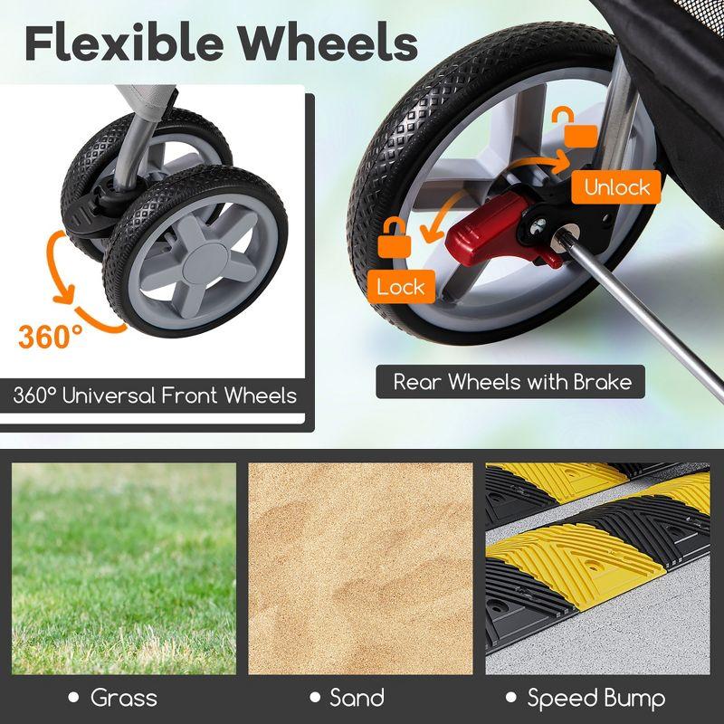 Tangkula Folding Pet Stroller 4-Wheel Pet Travel Carrier w/Storage Basket Gray