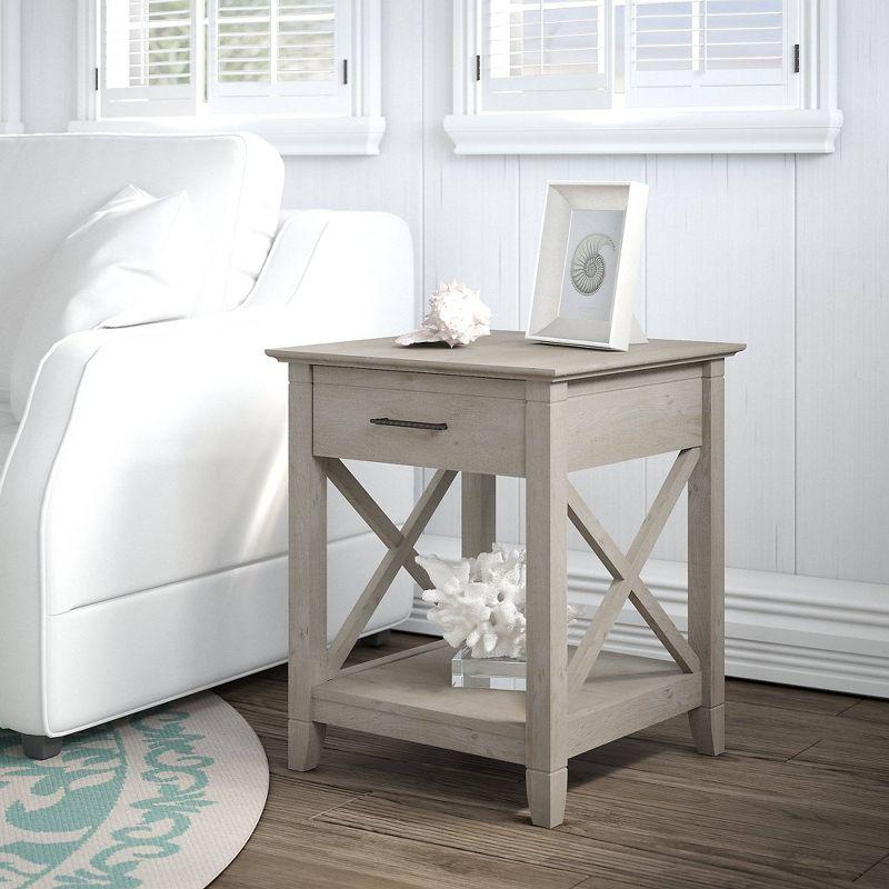 Key West End Table with Storage Washed Gray - Bush Furniture: Coastal Style, Drawer & Shelf