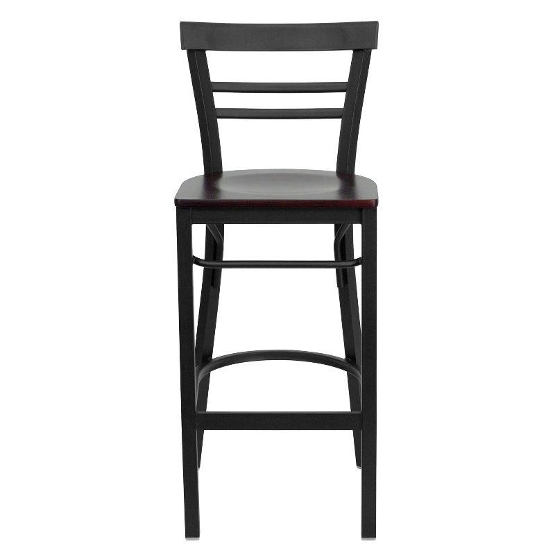 Flash Furniture HERCULES Series Black Two-Slat Ladder Back Metal Restaurant Barstool - Mahogany Wood Seat