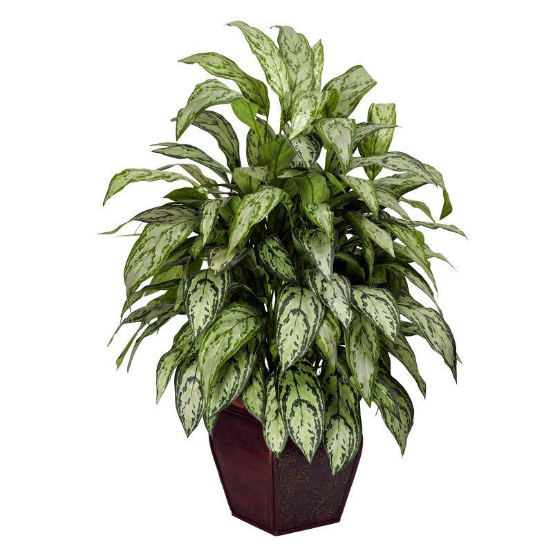 Nearly Natural Silver Queen with Decorative Planter Silk Floor Plant