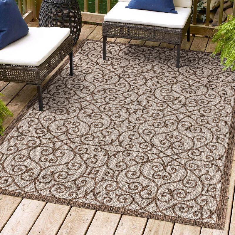 3'x5' Madrid Vintage Filigree Textured Weave Indoor/Outdoor Area Rug, Taupe/Espresso - JONATHAN Y