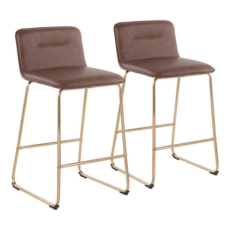 Gold Metal and Espresso Faux Leather Counter Stools