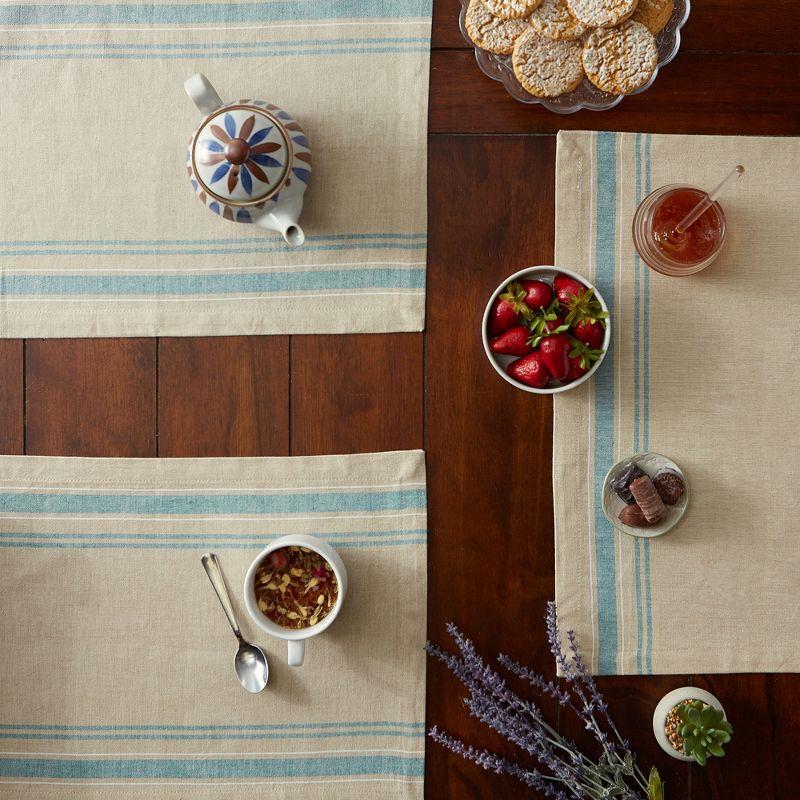 DII French Stripe Placemat Set 6 Piece, Taupe/Teal, 13x19"