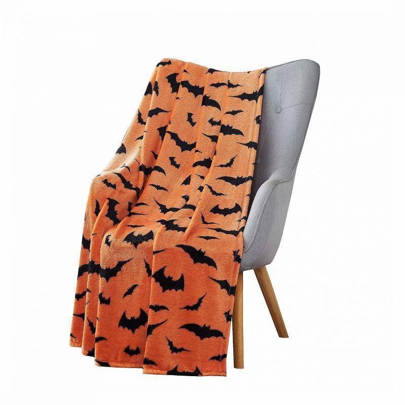 Pumpkin Orange and Black Halloween Fleece Throw Blanket