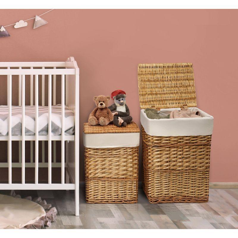 Eco-Friendly Stackable Wicker Hampers with Fabric Liners, Natural Ecru