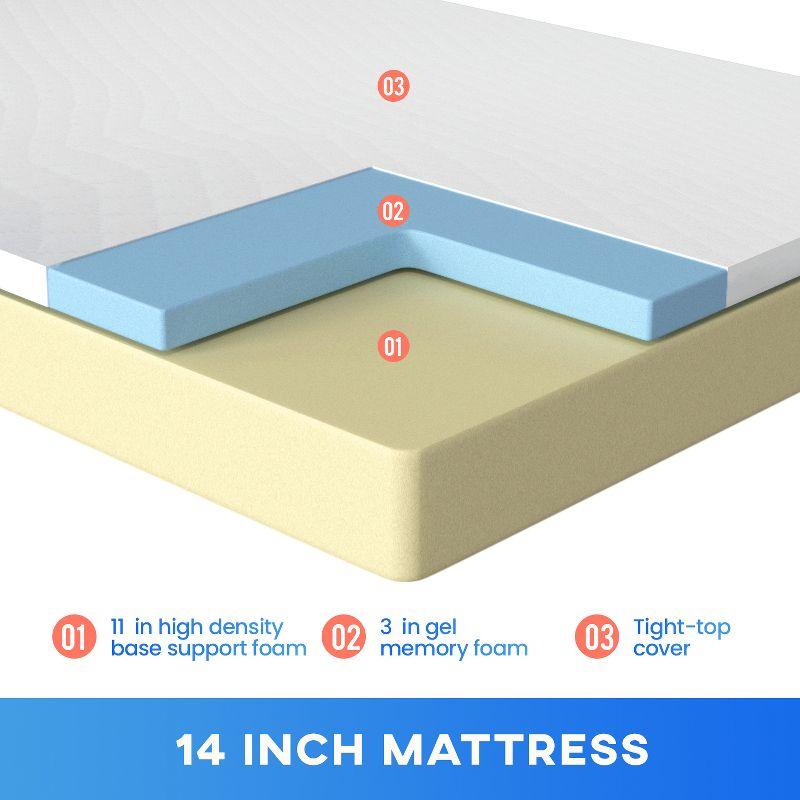 FDW 14 inch Mattress Gel Memory Foam Mattress for Cool Sleep & Pressure Relief/CertiPUR-US Certified/Bed-in-a-Box/Pressure Relieving