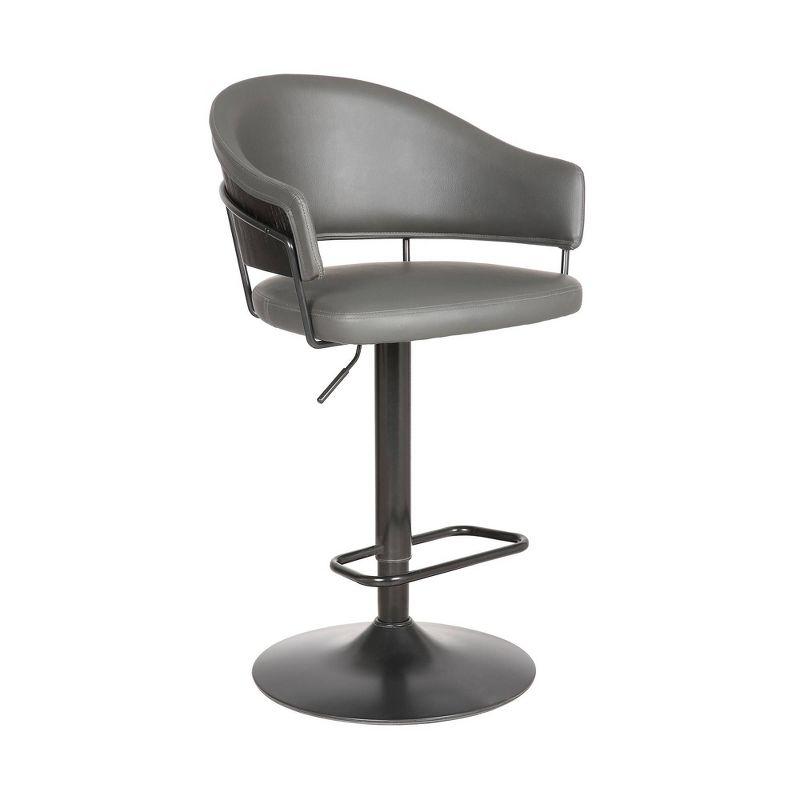 Gray Faux Leather Adjustable Swivel Barstool with Black Metal Base