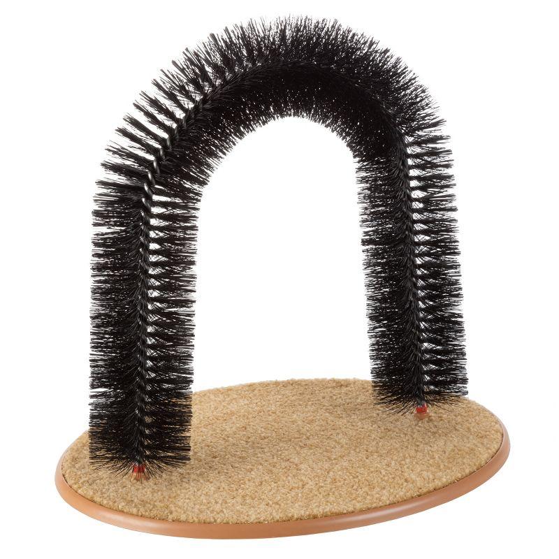 Cat Self-Groomer - Bristle Ring Brush Cat Arch with Carpeted Base, Back Scratcher and Massager for Controlling Shedding and Claws by PETMAKER (Black)