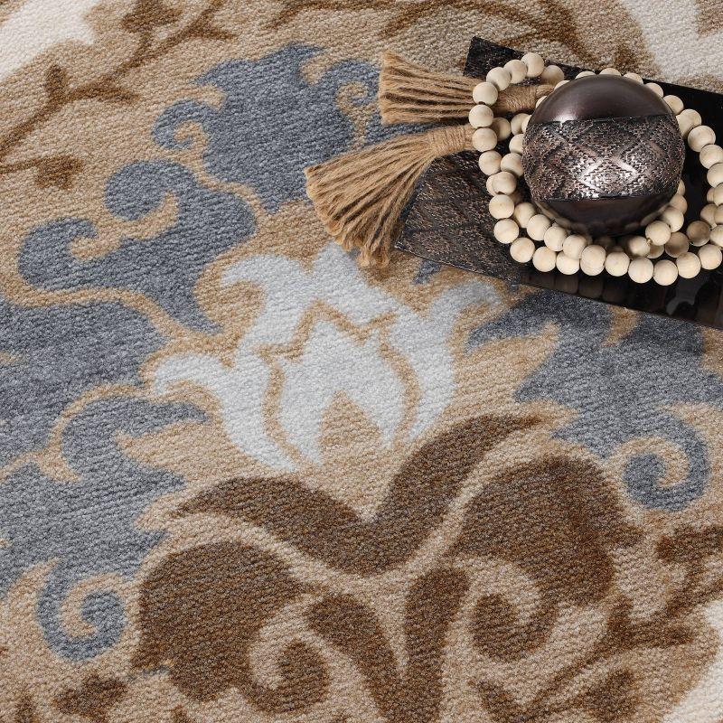 Vintage Floral Damask Non-Slip Washable Indoor Runner or Area Rug, 4'x6', Taupe - Blue Nile Mills