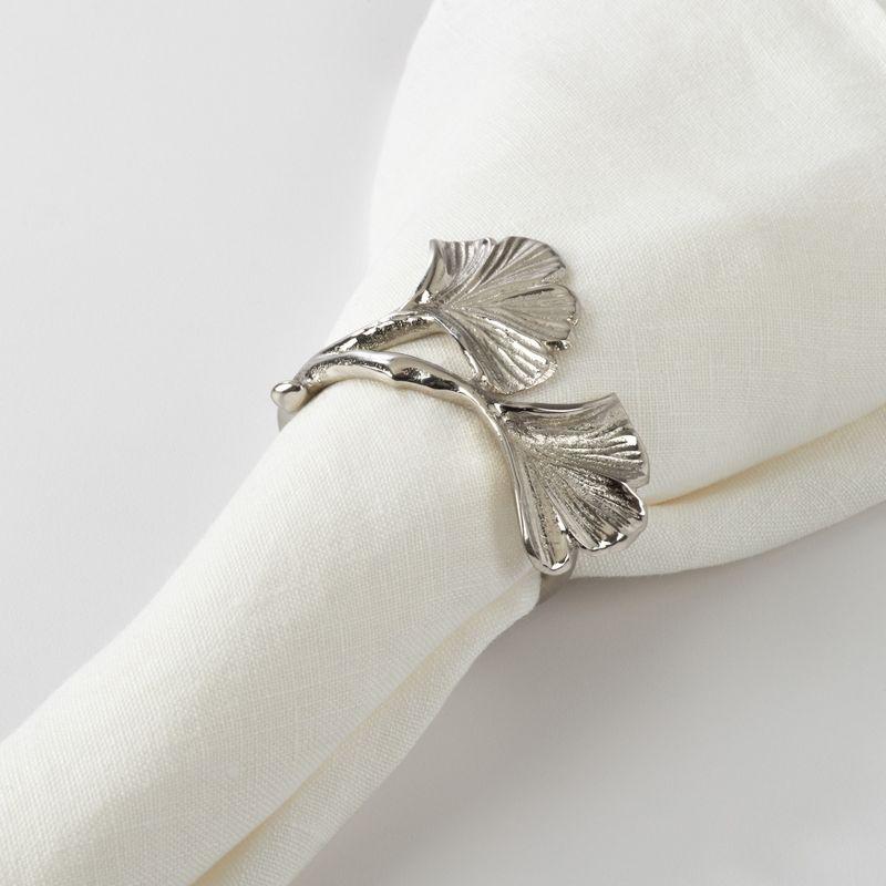 Silver Ginkgo Leaf Design Napkin Rings Set of 4