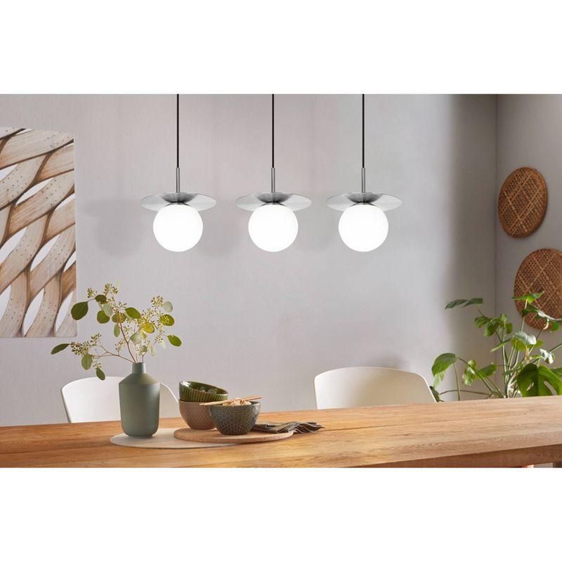 EGLO 1-Light Arenales Mini Pendant Matte Nickel Finish with White Opal Glass Shade : ETL Listed, Adjustable, Contemporary