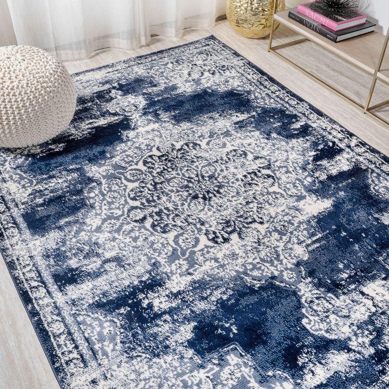 8'x10' Alhambra Ornate Medallion Modern Area Rug, Navy/Ivory - JONATHAN Y