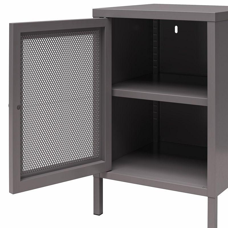 RealRooms Shadwick 1 Door Metal Locker Style End Table with Perforated Metal Mesh Door, Graphite Gray