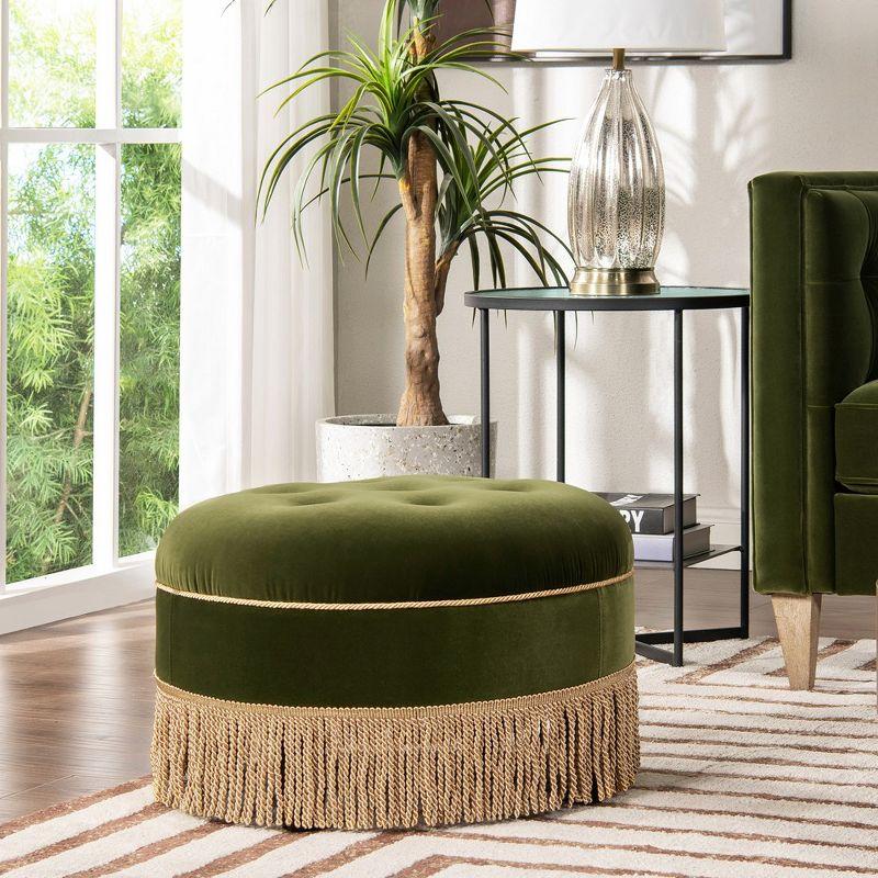 Jennifer Taylor Home Yolanda 24" Round Upholstered Accent Ottoman, Olive Green Performance Velvet