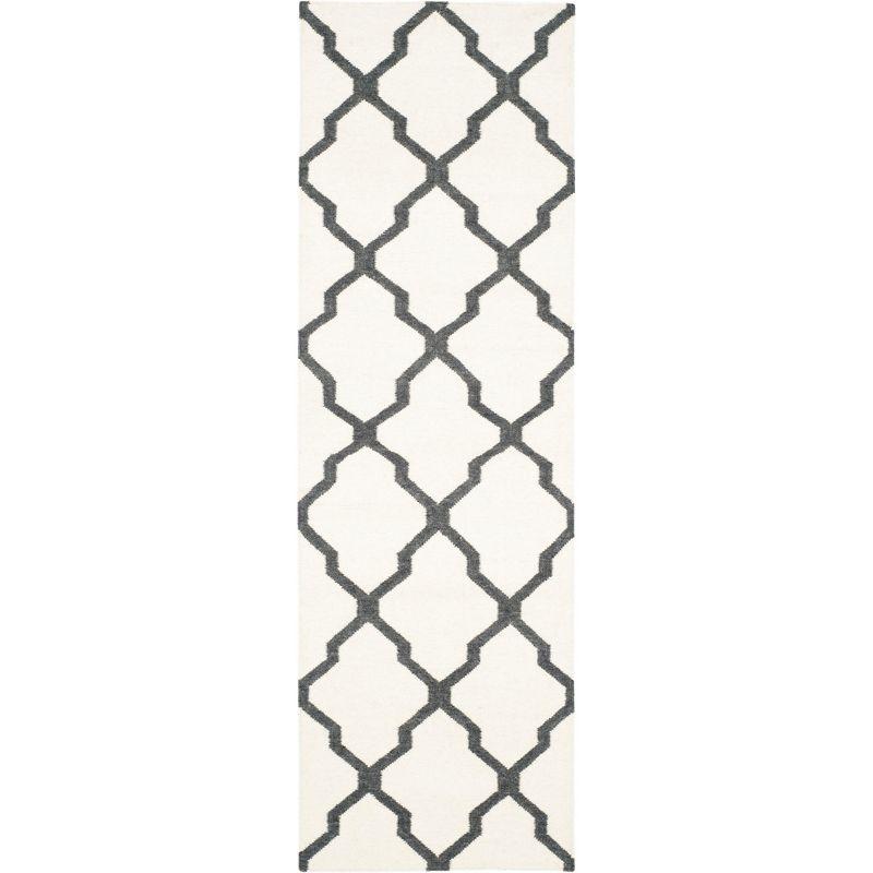 Dhurries DHU645 Hand Woven Flat Weave Indoor Runner - Ivory/Charcoal - 2'6"x8' - Safavieh