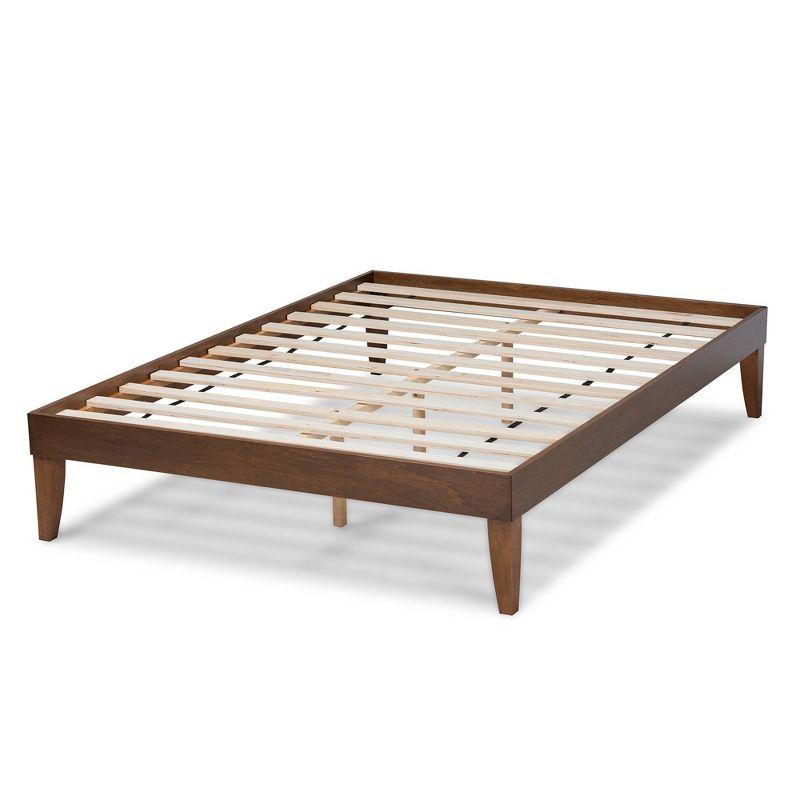 Mid-Century Modern Walnut Brown Full Platform Bed with Slats