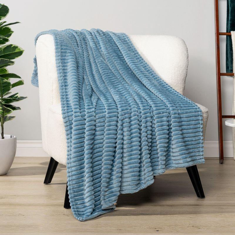 PAVILIA Super Soft Fleece Flannel Ribbed Striped Throw Blanket, Luxury Fuzzy Plush Warm Cozy for Sofa Couch Bed