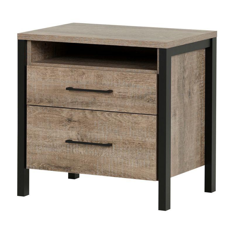 Munich 2-Drawer Nightstand - End Table with Storage Weathered Oak and Matte Black