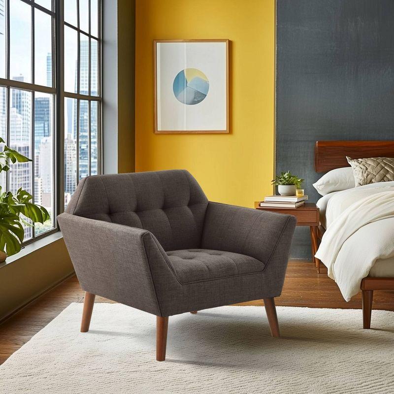 Newport Lounge Chair Charcoal - Ink+Ivy: Mid-Century Modern, Button Tufted, Wood Legs