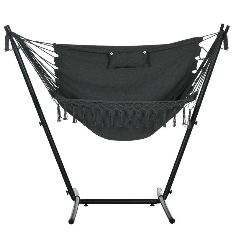 Outsunny U Shape Stand Hammock Chair, Headrest Include Hammock Swing, Dark Gray