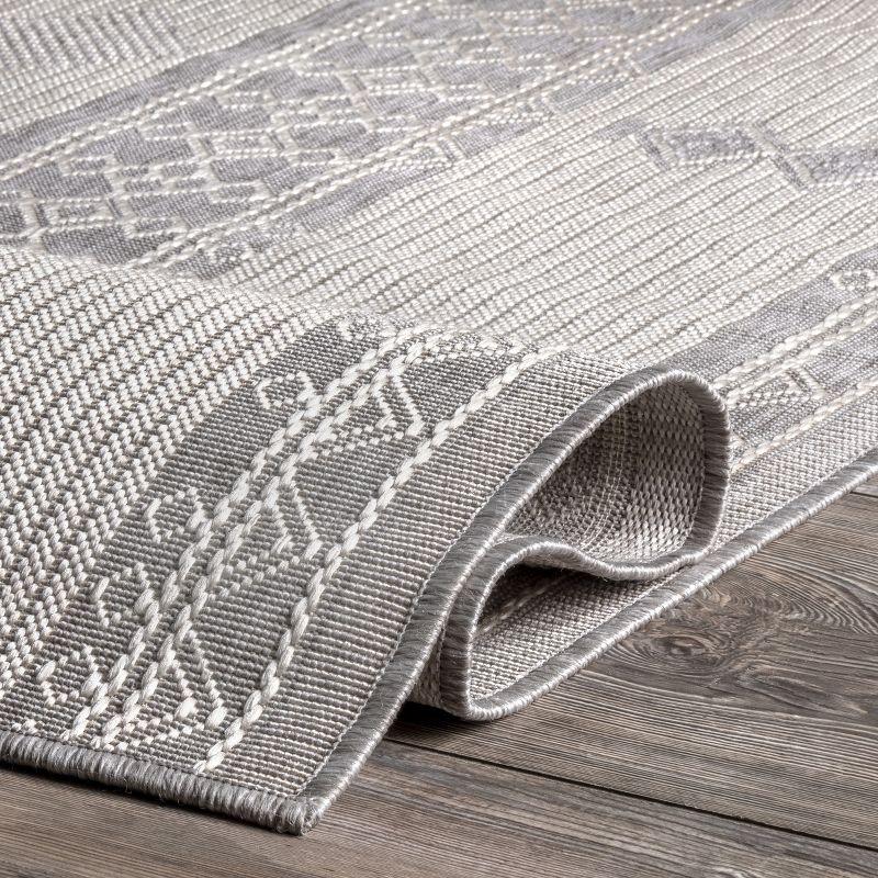 Leigh Light Gray Stripe Synthetic 5' x 8' Indoor/Outdoor Rug