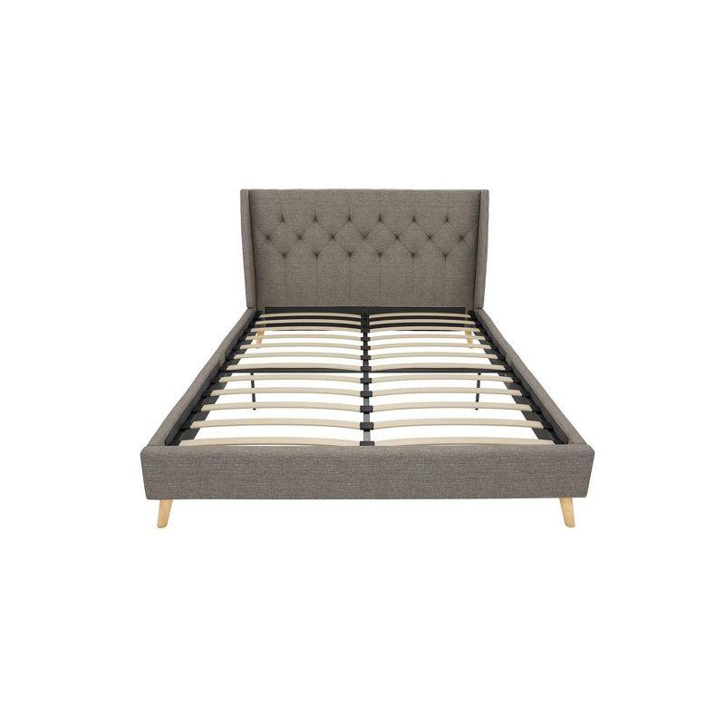 Gray Linen Tufted Upholstered Queen Bed with Wood Frame