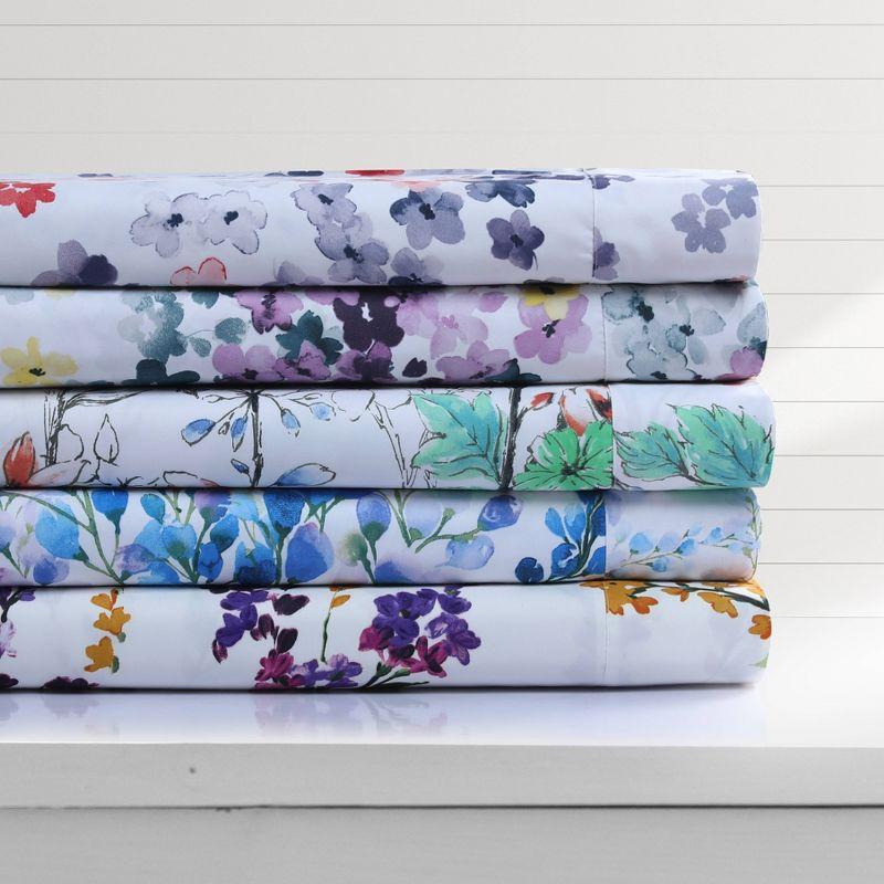 Blue Floral Print Twin XL Microfiber Deep Pocket Sheet Set