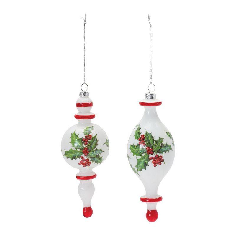 Holly Finial Drop Glass Ornaments Set of 6