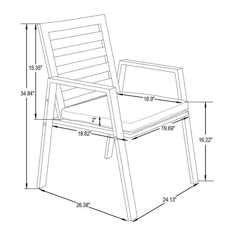 LeisureMod Chelsea Modern Patio Dining Armchair in Aluminum with Removable Cushions Set of 2 in Charcoal Blue