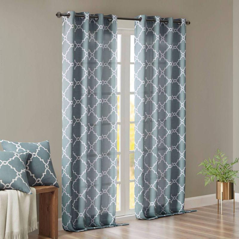 Fretwork Print Grommet Top Window Curtain Panel