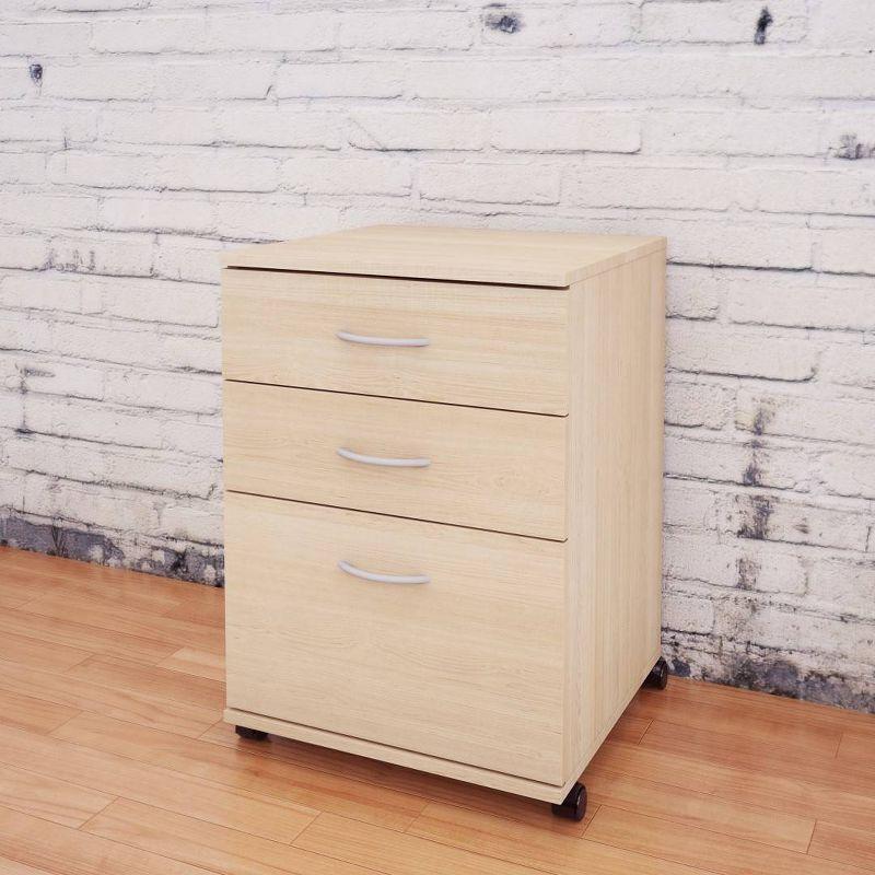 Essentials 3 Drawer Rolling Filing Cabinet Natural Maple - Nexera: MDF Office Storage, Laminated Surface, Vertical Design