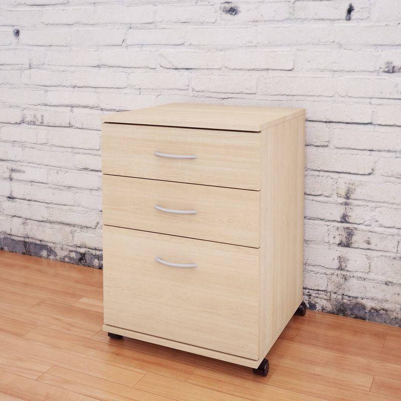 Natural Maple 3-Drawer Mobile Filing Cabinet