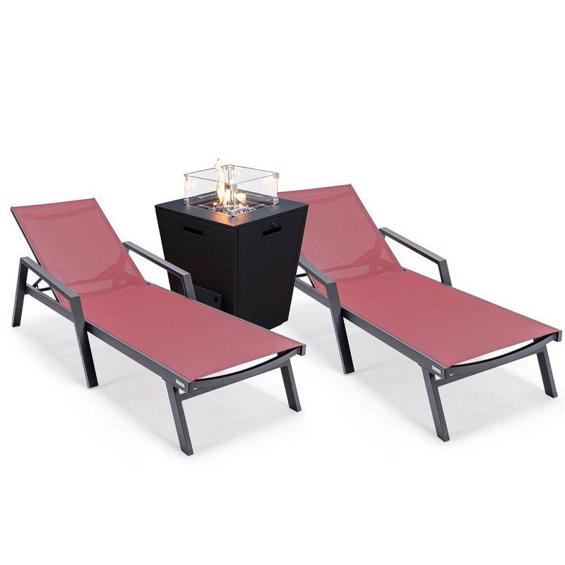 Outdoor Aluminum Chaise Lounge Chair with Fire Pit Side Table (Set of 3)