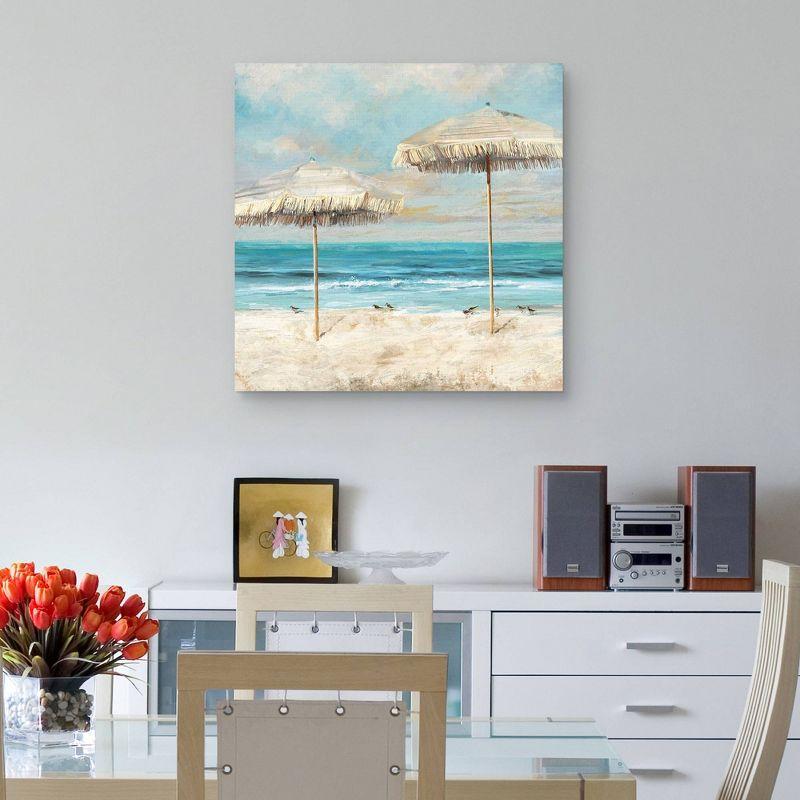 Masterpiece Art Gallery 30" x 30" Beach Duet by Studio Arts Unframed Wall Canvas : Coastal Scene with Umbrellas