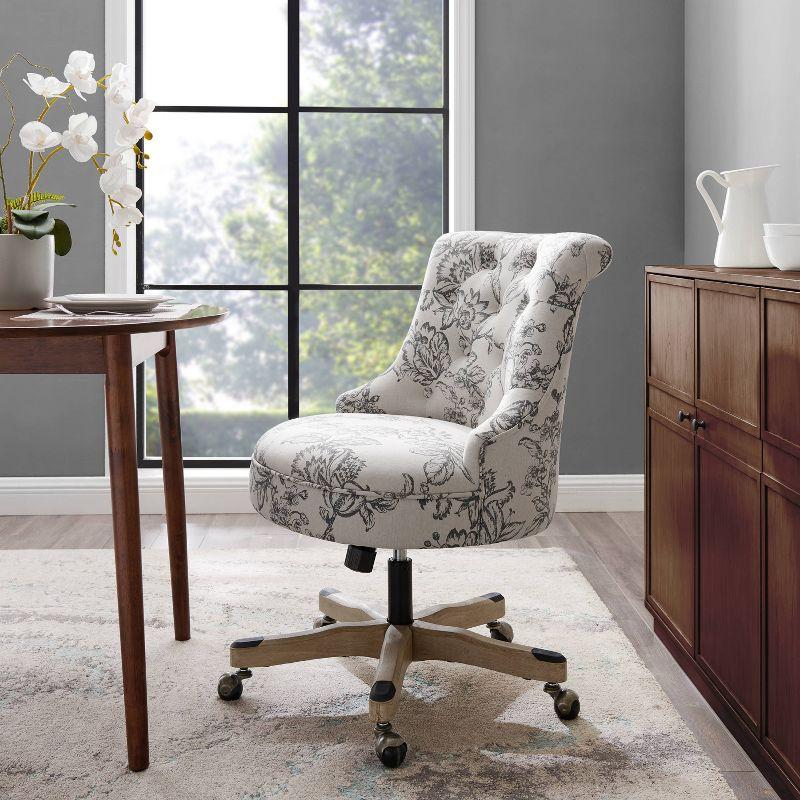 Sinclair Floral Linen Office Chair with Natural Wood Base